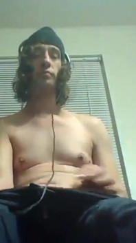 Headphones & Beanie on; Barechested and Stroking Lazily to Porn