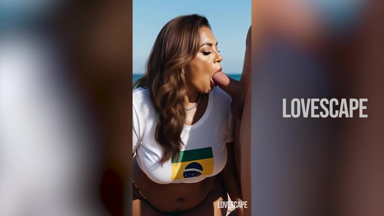 Lovescape: Dikke Braziliaanse cougar berijdt jonge lul rauw - Sandy Beach Pound-sessie