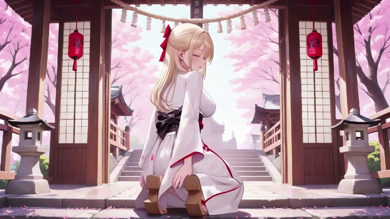 Tay Swift X: 金髪の着物の女の子!桜の神社から寝室まで、ブラックレースのコントラスト!