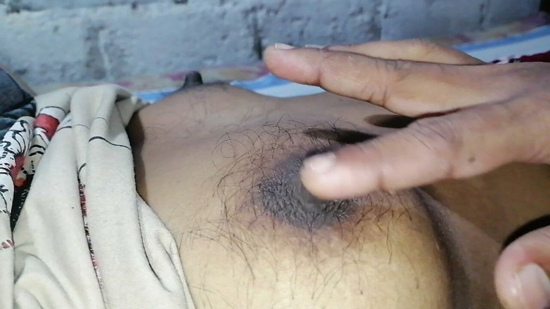 Sweety In Bed: Natural Hairy Asian Boobs Close up