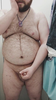 Fat Bear Jerks off on Toilet and Licks up His Cum