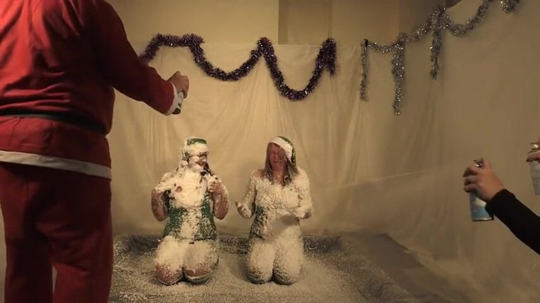 Gunked up girls: Christmas elves Lola and Jodie snow