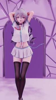 [mmd] Phut Hon College Girl Uniform; Black Stockings; Jiggling Breasts