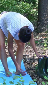 Sexy Babe Wearing Shorts and Rubber Boots Undress in the Forest and Play with Herself