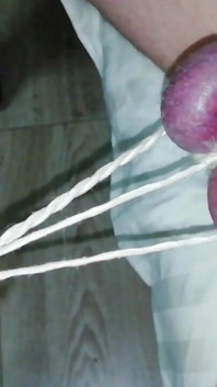 Sissy in Chastity CBT Balls Tied and Stretched Until They Turned Purple