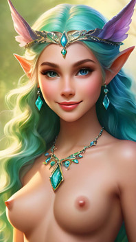 Desnudo belleza holding hyacinth con Teal Emerald Diamond Jewelry Art Ai Slideshow