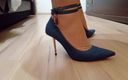 High Heels Kingdom: Crossdresser Walks in Sexy Blue Jeans Pointed Toe High Heels...