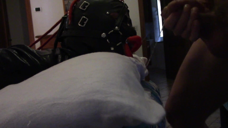 LauraOnHeels: Laura hogtied and hooded with a lip open mouth gag...