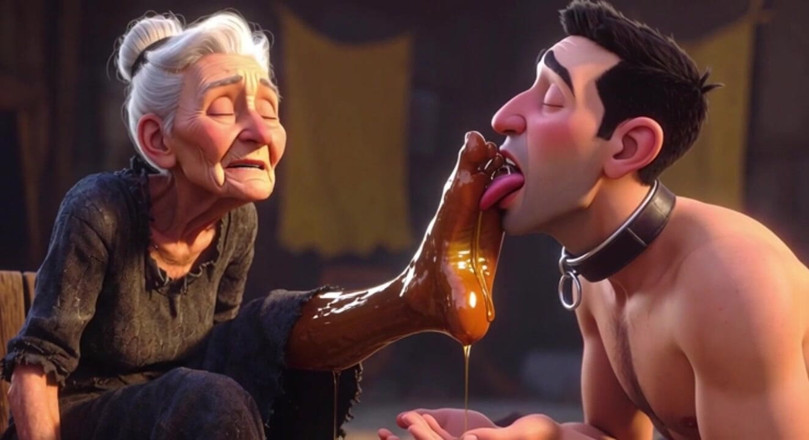 YOUR BEST FANTASY: Une esclave soumise lèche les pieds ridés de vieilles