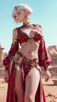 Desert Fantasy! Silver-haired Saintess's Private Dance in the Red-gold Palace, Light Ribbons Wrapping Around Her.