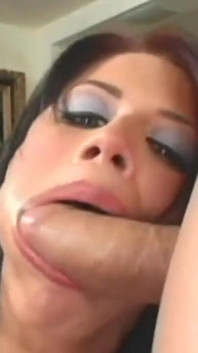 Hot cum splashes on the face of a brunette who loves the big hard cock filling her wet pussy