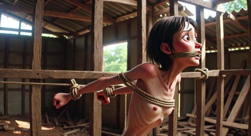 YOUR BEST FANTASY: Extremely Skinny Girl in Bondage - Desperate in Brazilian Construction Site