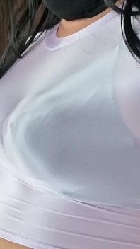 Beautiful and Sexy Sheer Spandex Top and Black Bra with Pointy Tits