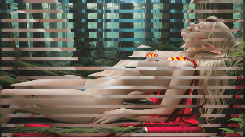 LustRender: Une belle femme elfe nue taquine doucement avec lotion dans...