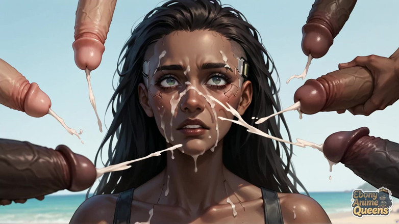 Ebony Anime Queens: Una puttana di spiaggia nera di cyberpunk. Il miglior porno...
