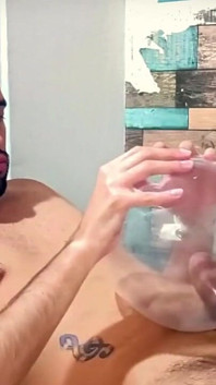 Fucking an inflated condom until I cum inside of it