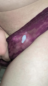 Juicy Orgasm of a Big Sissy's Dick in Someone's Transparent Lace Red Panties