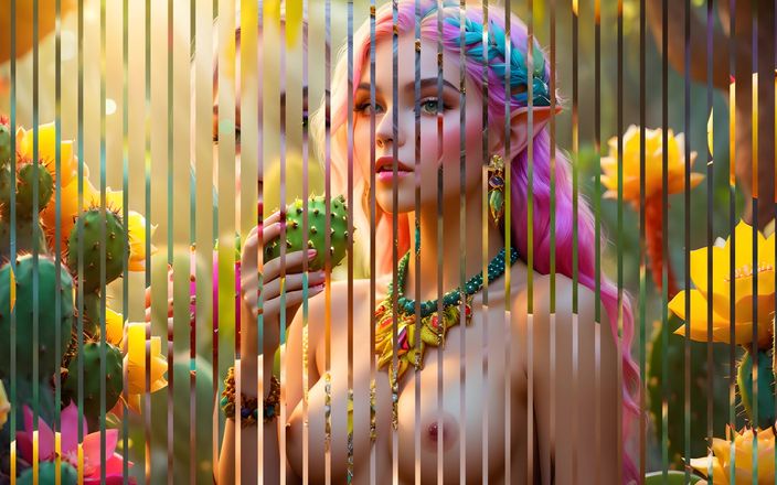 AI Girls: Une belle fille elfe nue à gros nichons avec des poires...