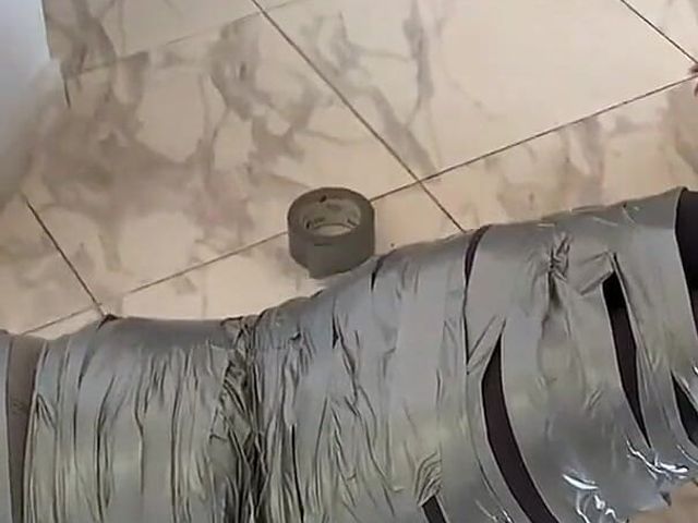 Chubby Guy Followed Home by Duct Tape Crazy Bitch (episode 1 of 2) (Selfgags femdom bondage)