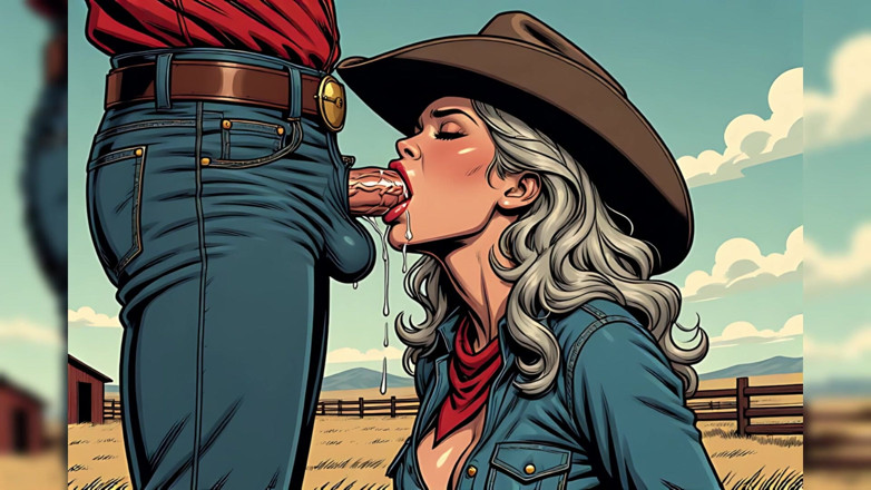 AI Porn: Cewek seksi retro lagi asik nyepong kontol posisi cowgirls