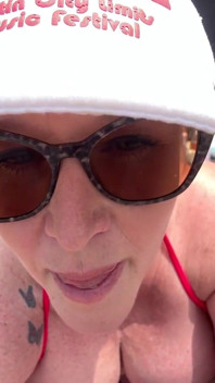 Solo Masturbation in Red Bikini by Pool