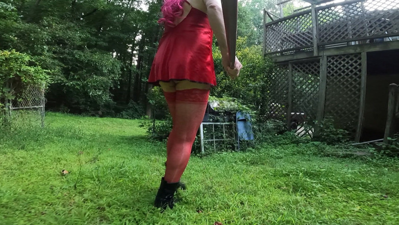 Jon Screcrow: Raw Unedited Crossdresser in Lingerie Outside