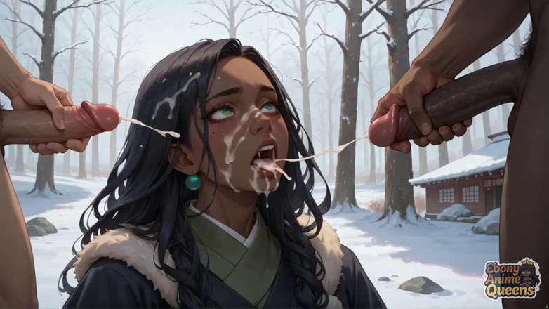 Ebony Anime Queens: Zenci, azgın, sürtük ve dağınık ilk kez kar yağışlı bir...