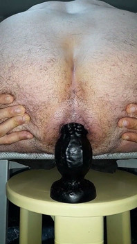 My Broken and Dilated Ass with an Oversized Wide Black Dildo Close-up