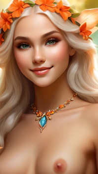 Ai Artistic Nud - femeie frumoasă care deține Gardenia cu bijuterii de diamant Topaz-portocaliu