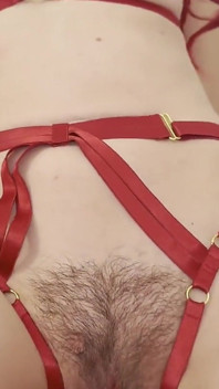 I Rub and Fuck My Pussy in Cowgirl with a First Uncontrolled Cumshot - in Red Harness Lingerie