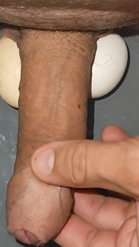 Rough Stepdaddy Tests the New Artificial Balls on His Dick.