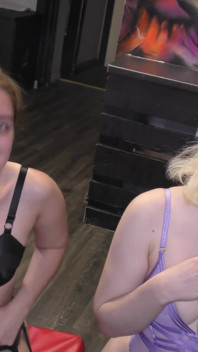 Hot Blonde and Brunette Getting Showered with Warm Cum