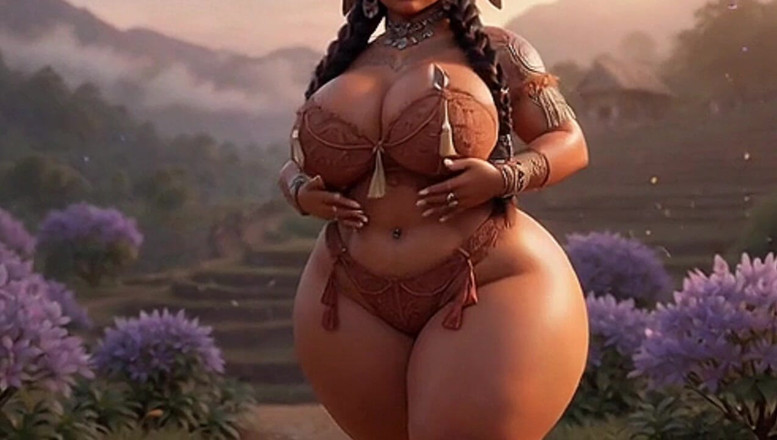 Animate golden: Kurvige indigene Stammes-bBW strippt und zeigt massive titten in Sunset...