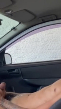 Skinny Jerking off and Cumming Inside the Car