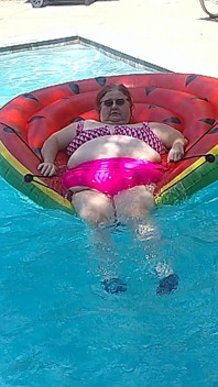Short Video of BBW Nurse Vicki Floating on Her Huge Watermelon