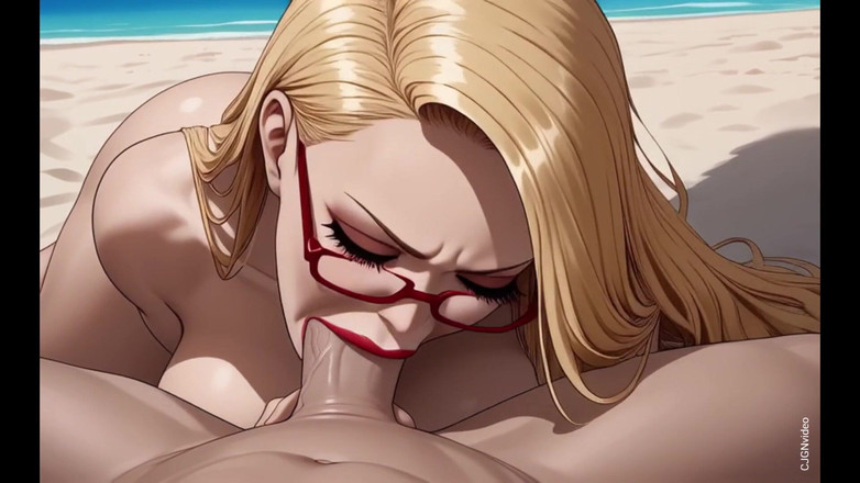 Hot girl dancing: 金发女郎在海滩上口交，ai动画