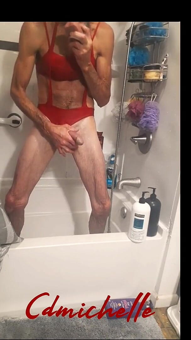 Cdmichelle Talking a Shower While Sucking & Fucking Dildo (Cd Michelle lingerie)