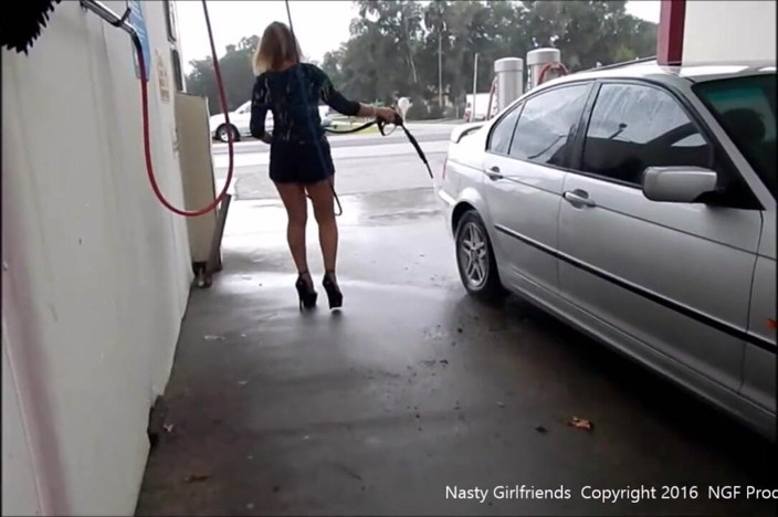 Nasty Girlfriends: Sofia working the car wash in stripper heels