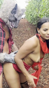 The Big Bad Wolf Meets Little Red Riding Hood in the Forest and Devours Her. Naughty Little Red Riding Hood, What a Great Meal!