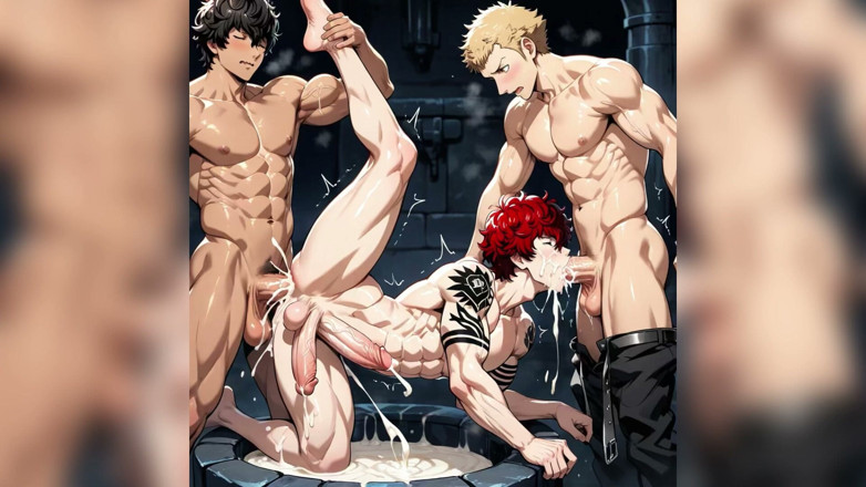 AI gay porn: Enorme polla del trío gay follando