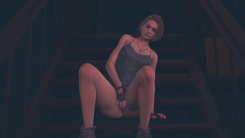 Waifu club 3D: Jill Valentine masturbates on the stairs