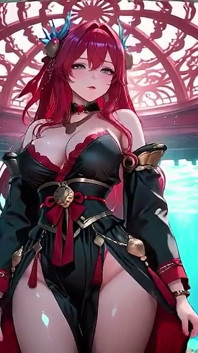 Forbidden Feast in the Underwater Palace, Black and Red Kimono Slightly Wet.