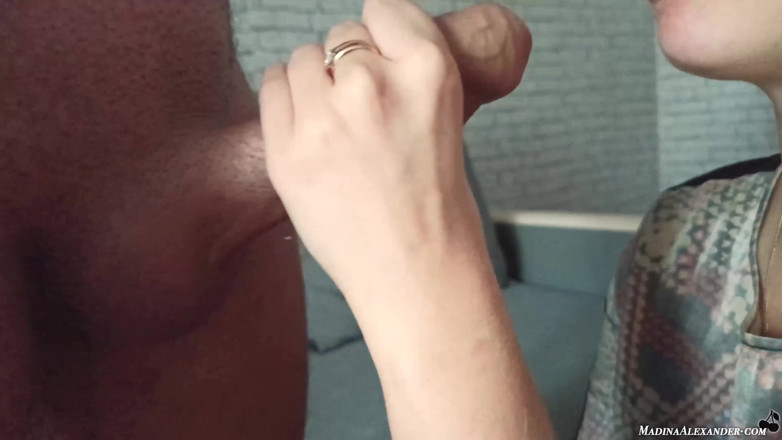 Madina Alexander: Girlfriend sensual sucking and jerk off cock - cum on mouth