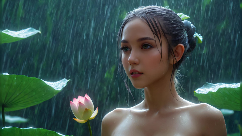 LustRender: Ai Fantasy nude elf girl entre flores de lótus na...