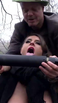 Outdoor fuck and cum on huge titties