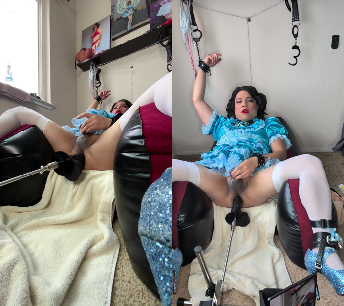 Sissy Candy: Sissy Candy on Her Inflatable Chair in Self Bondage with...