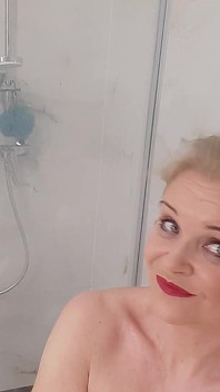 Older Blondie with Big Boobs Taking Steamy Shower