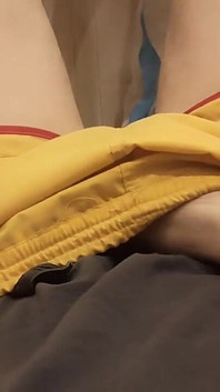 Guy Massages His Dick Through Yellow Shorts