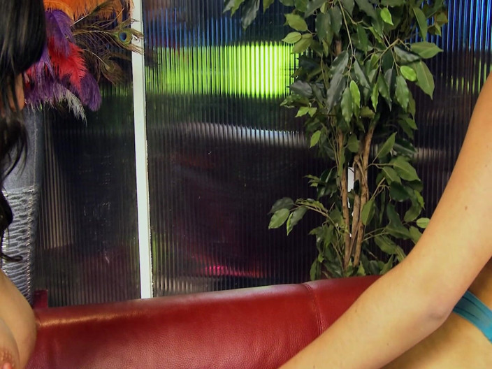 DARVASEX: Lesbian Strippers_scene_3_couple of Voluptuous Brunette Lesbians with Double Dildo in...
