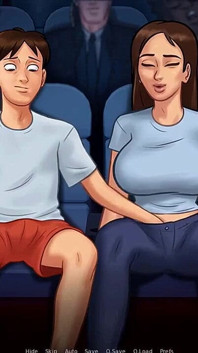 Summertime saga: stepbrother fingers his stepsister in the cinema